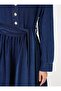 Balloon Skirt Belted Denim Hijab Dress - Dark Blue - - 7