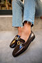Biens Flat Sole Bitter Brown Gold Detailed Women's Shoes - 4