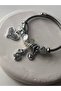 Silver Color Heart Detailed Multi Charms Bracelet - 3