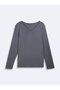 Long Sleeve V-Neck Buttoned Front Basic Gray Sweatshirt