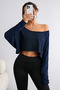 Black - Navy Blue 2-Piece Women's Off-Shoulder Boat Neck Oversized Long Sleeve Crop T-Shirt - 3