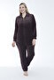 Women's Plus Size Cotton Zippered Velvet Tracksuit Set - Claret Red - B 2287 - 4