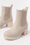 5109-3056 Beige Elastic Zippered Thick Heeled Daily Women's Boots - 6