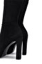 Women's Faux Leather Black Suede Heeled Boots - 4