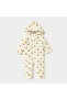Floral Print Hooded Padded Closed Feet Sleepsuit with Long Sleeves