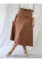 Belt-Detail Midi-Length Loose Camel Woven Skirt