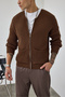 Premium Men's Zippered Brown Knit Cardigan Ls-62003