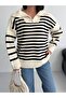 Hilton Collar Striped Standard Size Knitwear Fabric Zippered Sweater