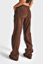 Women's Smoked Brown 2W5-87 Loose Fit Denim Velvet Fabric Patchwork Design Trousers - 5
