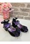 Rugan Shiny Patterned Heel Shoes with Barrel Heel