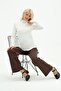 Maternity Elastic Waistband Adjustable Winter Wide Leg Classic Pants Brown