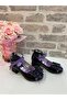 Rugan Shiny Patterned Heel Shoes with Barrel Heel - 6