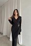 Double-Breasted Neck Buckle Detail Women's Black Pleated Dress