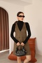 Khaki Suede V-Neck Above Knee Panel Detailed Dress |   Mini Suede Dress with Tie Detail |   Slim Fit Strappy Casual Stylish Women's Dress - 3