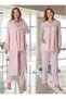 Women's Pink Special Design Lace Maternity Pajama Set with Dressing Gown 3-Piece Set