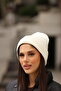 Women's White Soft Textured Ribbed Knitted Winter Beanie - 5