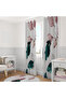 Single Wing Background Curtain with Green and Burgundy Leaf Pattern on Cream Background 140X260 cm - 2