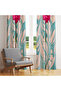 Turquoise Marble Patterned Floral Single Wing Background Curtain 140X260 cm