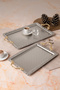 Set of 2 Stainless Steel Silver Trays – Rectangular Patterned Serving and Presentation Tray, Anti-Tarnish, Fade-Resistant - 2