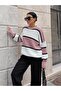 Women's Pink over Size Sweater with White Stripes in the Middle, Striped7889 - 3