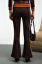 Menttaque Women's Knitwear Belted Contrast Piped Embroidered Brown Sweatpants - 5