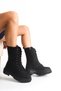 Black Leather Women's Boots Mia Lace-Up Internal Zipper Thick Soled Waterproof - 7