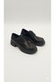 Women's Black Lace-Up Loafer Shoes - 2