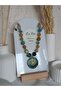 Blue Agate Natural Stone Pendant Polymer Clay Sun Van Gogh Women's Necklace - 8
