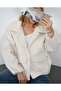 Oversized Fox Fur Pocket & Button Detail Plush Jacket