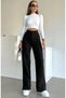 Women's Black Stretch Fabric Wide Leg Zippered Jeans Women's Black Palazzo Loose Pantalon*2 - 2