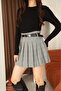 Women's Full Pleated Plaid Mini Skirt with Belt Shorts 1037 - 6
