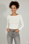 Women's Ecru Backless Long Sleeve Crop Blouse - 3
