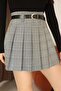 Women's Full Pleated Plaid Mini Skirt with Belt Shorts 1037 - 3