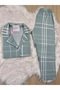 Çağla Green Plaid Patterned Long Sleeve Soft Feeling Pajama Set - 2