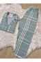 Çağla Green Plaid Patterned Long Sleeve Soft Feeling Pajama Set - 4