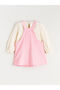 Ozmarka New Season Pink Bow Detailed Velvet Baby Girl Salopet Dress and T-Shirt - 3