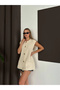 Women's Cream Gold Button and Pocket Detailed Sleeveless Knitwear Cardigan - 5