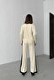 Women's Ecru Stylish Collar Detailed Buttoned Blouse Pants Bottom Top Two-Piece Knitwear Set - 7