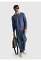 Men's Aviator Blue Cotton Blend Crew Neck Sweatshirt with Embroidered Logo on the Front - 5