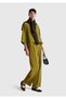 Women's Khaki Green Viscose Blend Wide Leg Trousers with Back Pocket Detail - 5