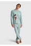 Men's Light Green 100% Koton Disney Printed Long Sleeve T-Shirt - 5