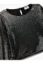 Long Sleeve Crew Neck Shiny Blouse - 3
