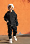 Black 3 Thread Ş Fleece-Lined K Hooded Tracksuit Set - 2