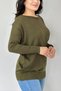 Women's Khaki Green Crew Neck Side Pocket Lik Stretch Fabric Soft Textured Thin Knit Sweater - 4