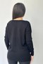 Women's black crew neck soft textured fine knit sweater with side pockets l Stretch Fabric - 4