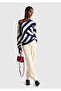 Women's Navy Blue Viscose and Wool Blend Stripe Pattern Boat Neck Sweater - 5