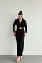 Women's Black Shoulder Pad Look Belted Draped Long Dress - 2