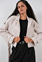 Women's Belted Faux Leather Jacket 1046 - Ecru - 3