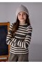 Girl's Turtleneck Striped Knitted Sweater Green 7015