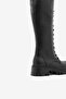 Black Genuine Leather Lace-Up Side Zipper Women's Below-The-Knee Boots - 6